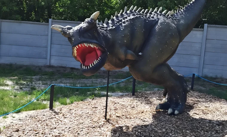 Model rogatego dinozaura karnotaura na wybiegu parku